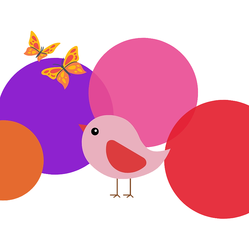 KiTa Bremen Bälle und kleiner Vogel sowie Schmetterlinge, die umher flattern