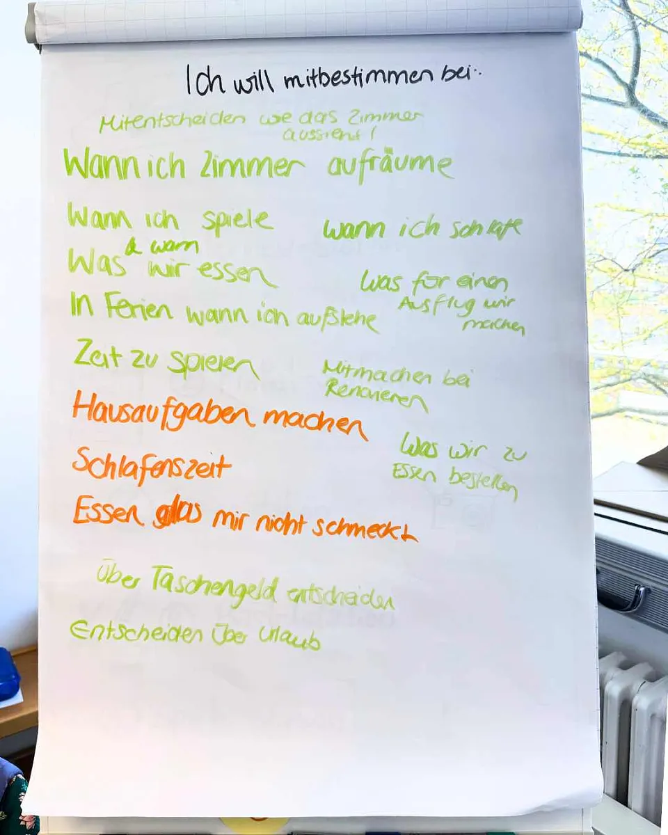 Flipchart zur Fragestellung: Ich will mitbestimmen bei ...