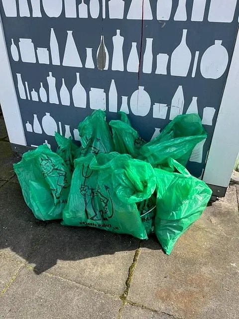 Gesammelter M&uuml;ll neben Container