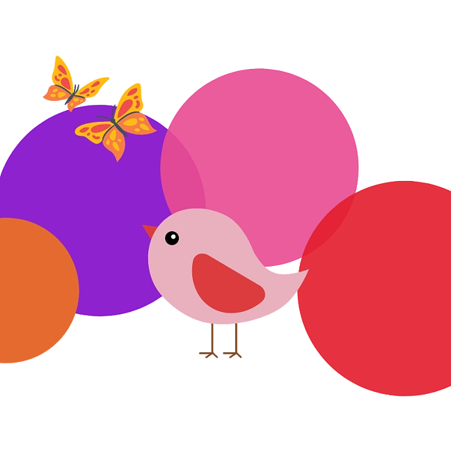 Illustrierter kleiner Vogel und fliegende Schmetterlinge